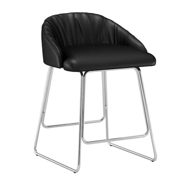 Hillsdale Furniture Boyle 33.75 in. Chrome Low Back Metal 26.25 in. Counter Stool with Black Faux Leather Seat and Back