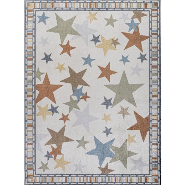 Star Gazer Geometric Machine-Washable Ivory/Blue/Orange 8 ft. x 10 ft. Area Rug
