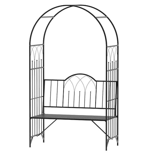 Unbranded Metal Trellis Arbor Arch with Outdoor Garden Bench - Outdoor Seating for Climbing Plants