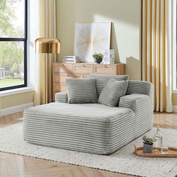 Unbranded 50 in. Gray Velvet Twin Size Upholstered Sofa Bed Oversized Chaise Lounge Chair Deep Seat Boneless Couch with Pillows