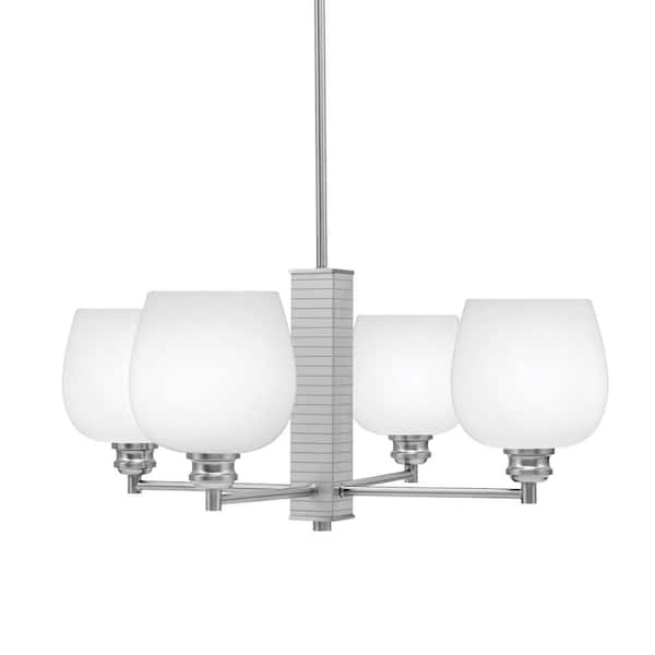 Unbranded Albany 24 in. 4-Light Brushed Nickel Chandelier with White Marble Glass Shades