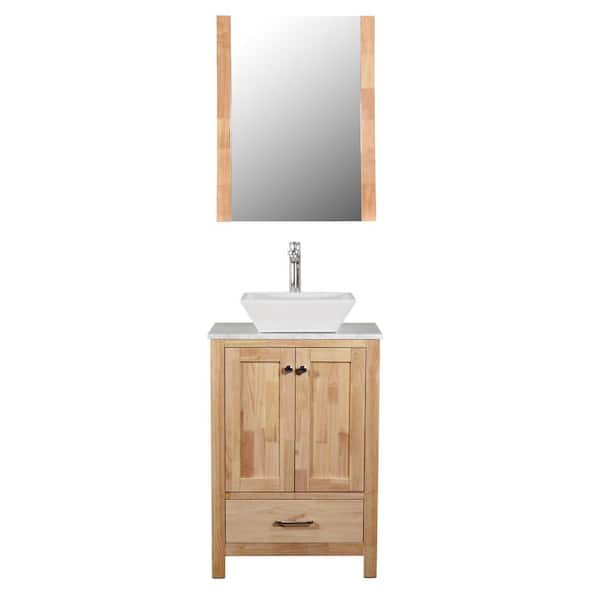 Unbranded Laguna 24 in. W x 18 in. D x 41 in. H Single Sink Bath Vanity in NW with Marble Top in White with White Basin and Mirror