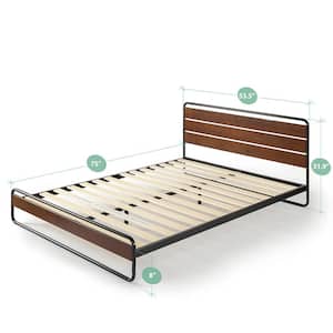 Therese Brown 32 in. Full Metal Platform Bed with Wood Slat Support