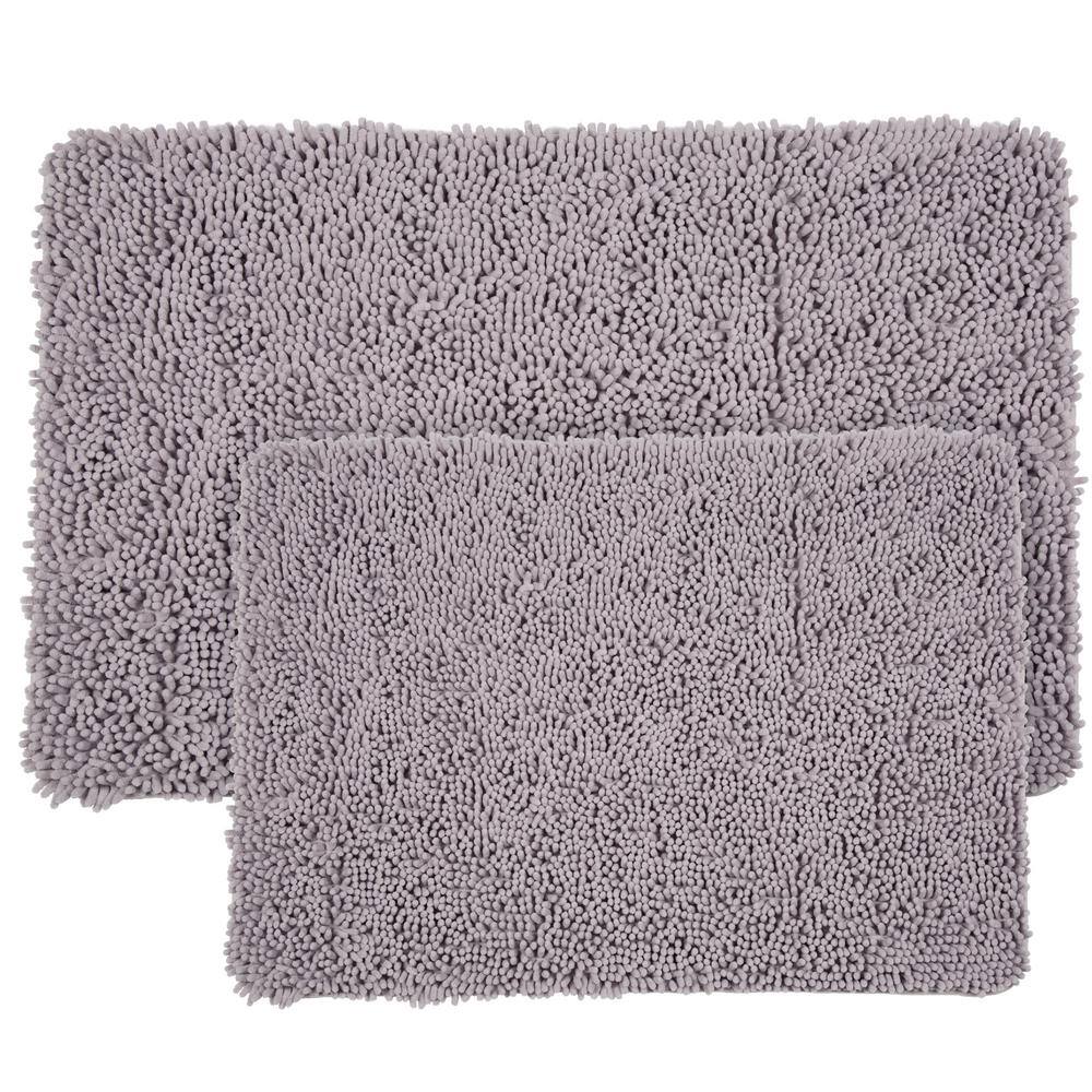 Gray 4-Piece Chenille Shag Bath Mat Set with Memory Foam Core