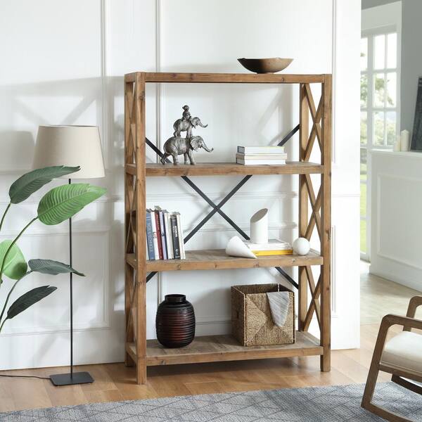 Boraam Elinor 71 in. Tall Wood and Metal Bookcase Natural/Black