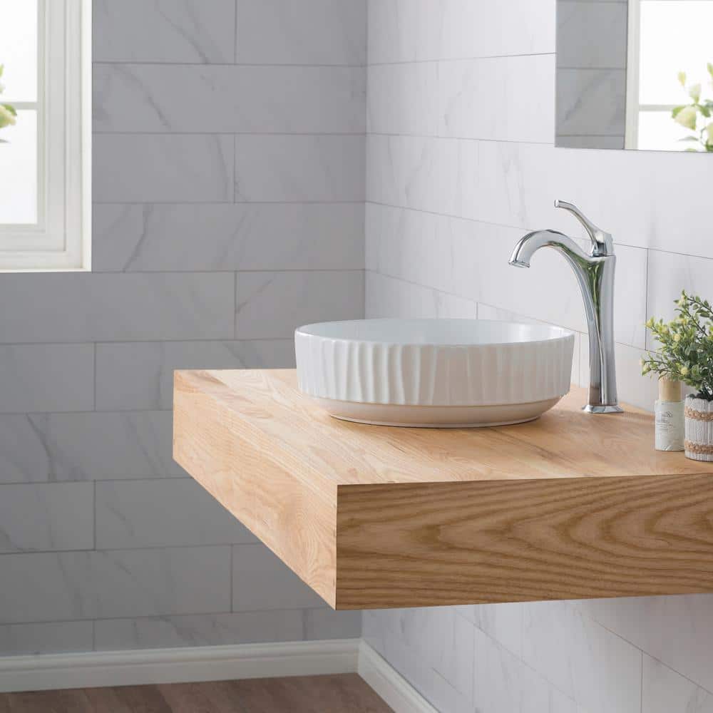 Viva Round White Ceramic Vessel Sink with Pop-Up Drain