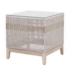 22 in. Gray and Brown Square Glass End Table with Interwoven Rope Design Frame