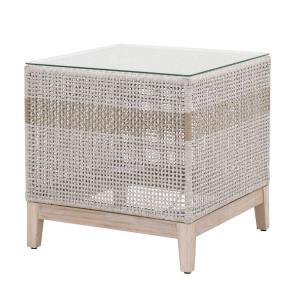 Benjara 22 in. Gray and Brown Square Glass End Table with Interwoven ...