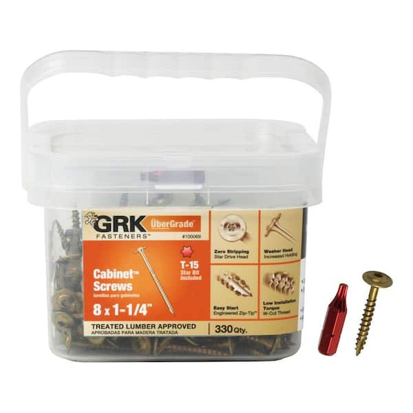 GRK Fasteners #8 x 1-1/4 in. Star Drive Washer Head Low Profile Cabinet Wood Screw Pail (330-Piece)