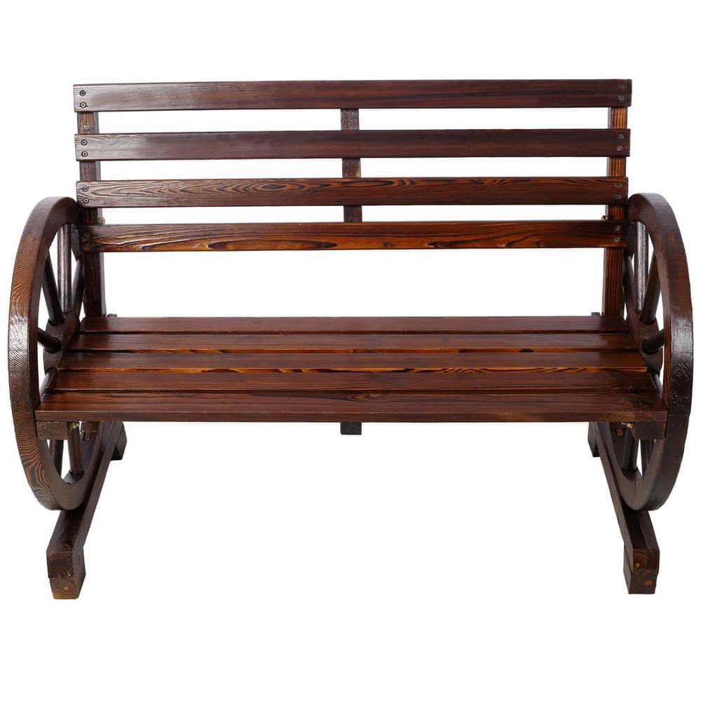 2-Person Wooden Brown Outdoor Benches, Patio Garden Bench, Weatherproof Stu