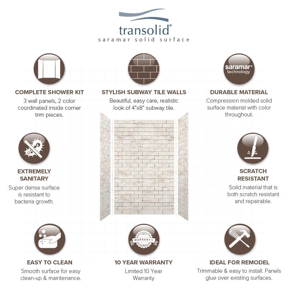 SaraMar Biscotti Marble 36" x 60" x 96" Glue Up Shower Wall Kit