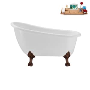 53 in. x 25.6 in. Acrylic Clawfoot Soaking Bathtub in Glossy White with Matte Oil Rubbed Bronze Clawfeet and Pink Drain