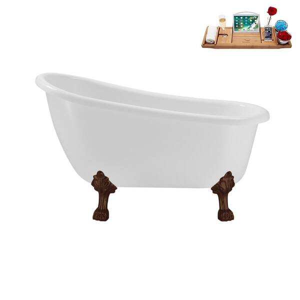 Streamline 53 in. x 25.6 in. Acrylic Clawfoot Soaking Bathtub in Glossy White with Matte Oil Rubbed Bronze Clawfeet and Pink Drain