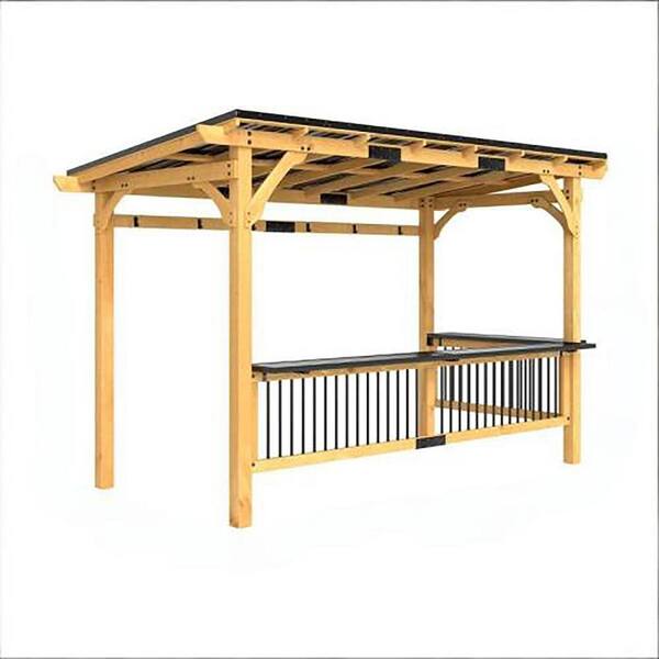 13 ft. x 6 ft. Wood Outdoor Grill Gazebo, Hardtop BBQ Shelter with Metal Roof and Side Shelves