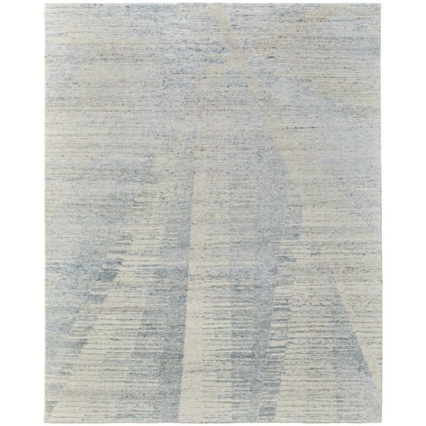 3 ft. x 5 ft. Blue Ivory And Silver Abstract Hand Knotted Distressed Area Rug