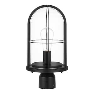 Rosedale 1-Light Matte Black Iron Outdoor Post Lamp with glass shade