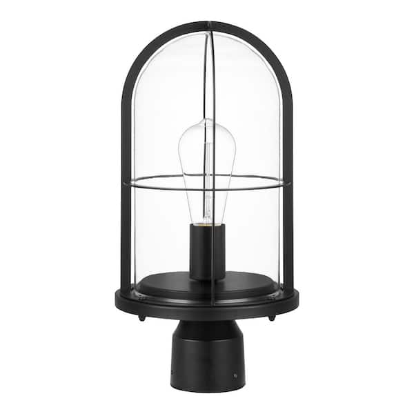 Hampton Bay Rosedale 1-Light Matte Black Iron Outdoor Post Lamp with glass shade