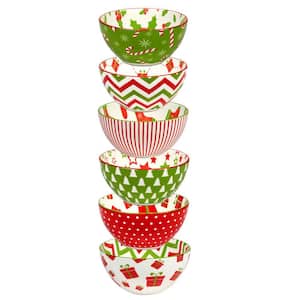 Holiday Fun 29 fl.oz. Assorted Colors Porcelain All Purpose Bowl (Set of 6)