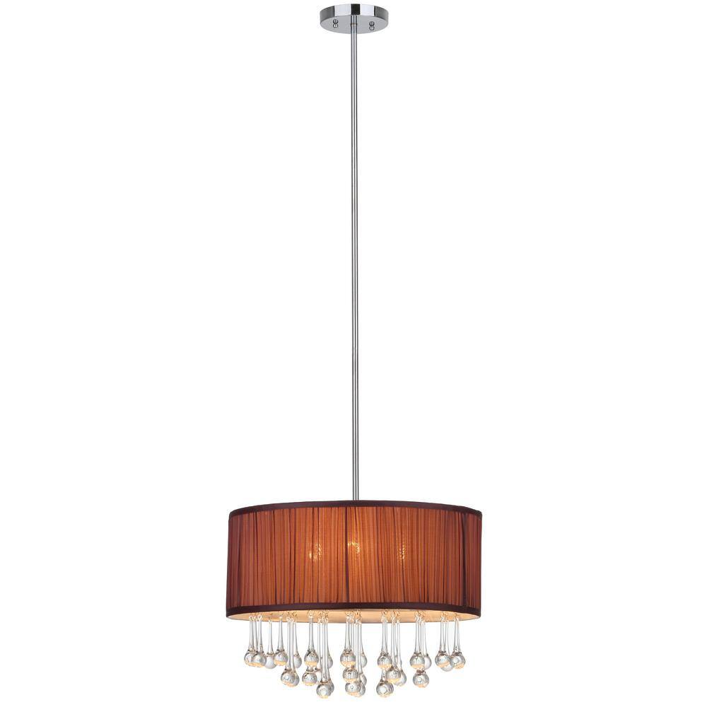Chrome Crystal Drum Pendant Light with Fluorescent Bulb