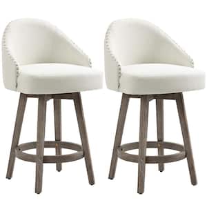 36.25 in. Cream White Counter Height Rubber Wood Frame 26 in. Bar Stools with Footrests (Set of 2)