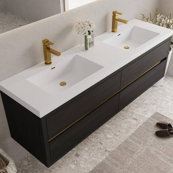 Ziyudura 72 in. Double Sink Floating Espresso Bath Vanity with