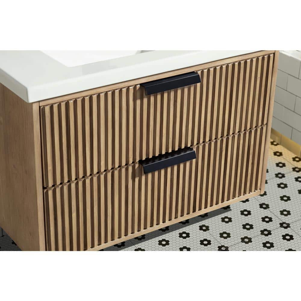 San Diego 30" Weathered Fir Wall-Mount Bathroom Vanity with Ceramic Top
