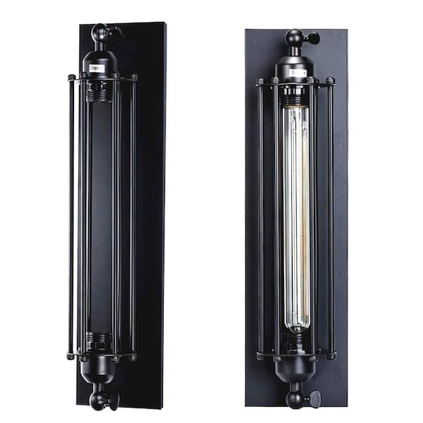YANSUN 4 in. 1-Light Black Industrial Wall Sconce Retro Wrought Iron Wall Light Fixtures for Indoor Wall Decor(2-Pack)