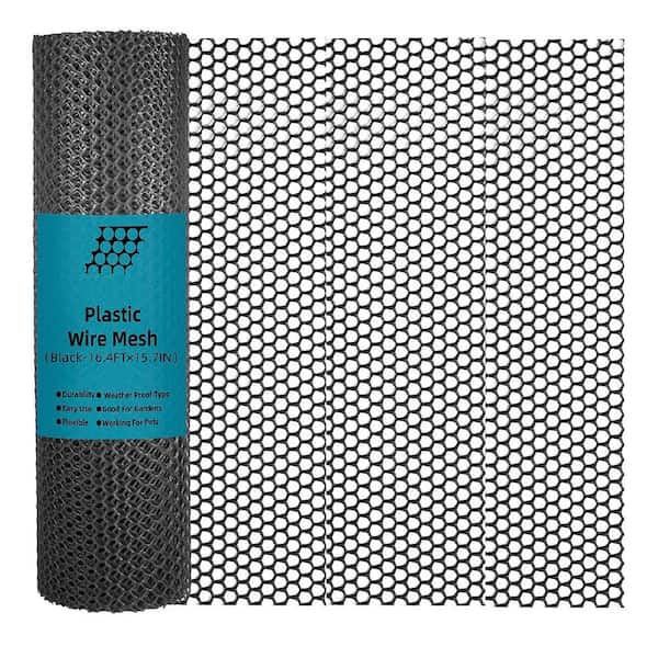 15.7 in. x 16.4 ft. Roll Black Polyethylene Plastic Netting for Garden and Pet Fence,Decorative Snake and Animal Barrier