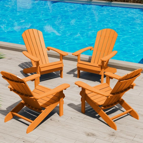 Classic Orange Plastic Outdoor Patio Adirondack Chair (Set of 4)