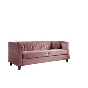 Lowery 79.5 in. Rose Velvet 3-Seats Tuxedo Sofa with Square Arm