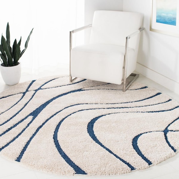 Florida 10 ft. x 10 ft. Cream/Blue Abstract Round Rug