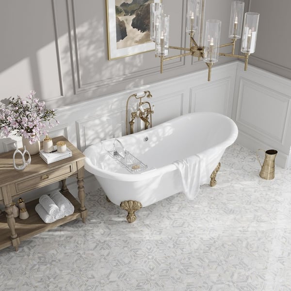 Serena 9 in. x 10 in. Polished White Gray Calacatta Gold Thassos Tumbling cube Mosaic Wall Tile (3.28 sq ft/case)-5 Pack