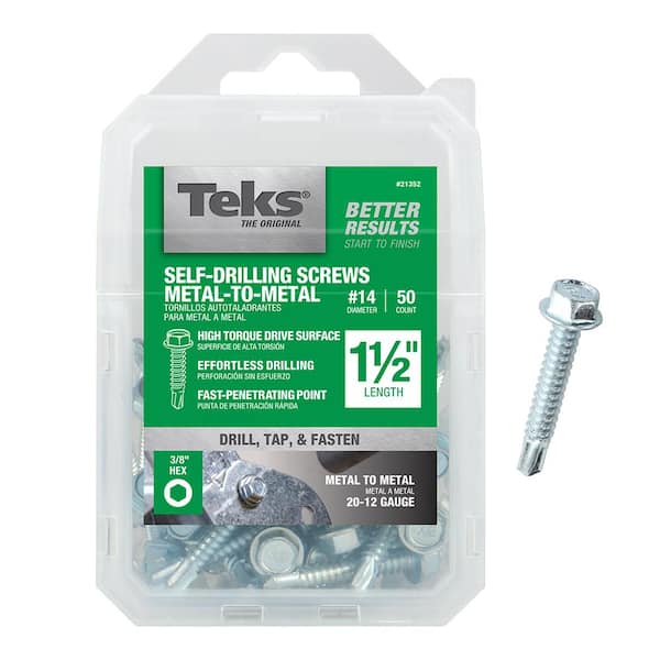 Teks #14 x 1-1/2 in. External Hex Drive Washer Head Self-Drilling Screws (50-Pack)