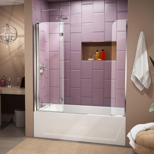 Aqua Fold 56 in. to 60 in. x 58 in. Semi-Frameless Hinged Tub Door with Extender in Chrome Aqua Fold 56 in. to 60 in. x 58 in. Semi-Frameless Hinged Tub Door with Extender in Chrome