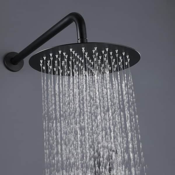 2-Spray 10 in. 3-Cross Handle Wall Mounting Shower Head with Hand Shower Head 2.9 GPM in Matte Black