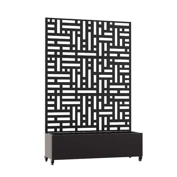 6 ft. H x 4 ft. W Metal Planter Box with Trellis with Wheels Black