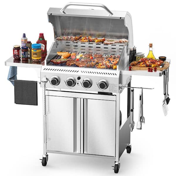 4 Burner Portable Propane Gas Grill in Stainless Steel