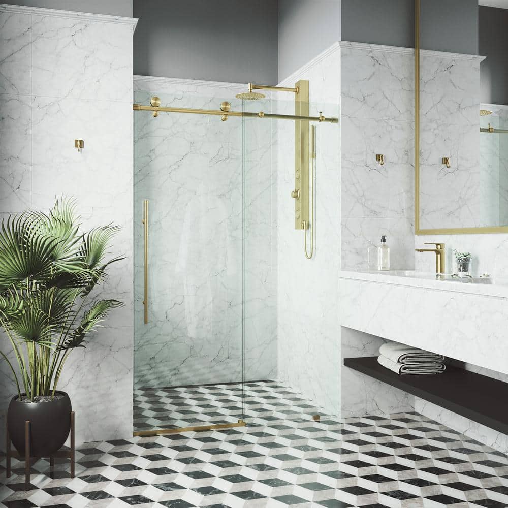 Elan E-Class 56-60" Frameless Sliding Shower Door in Matte Brushed Gold
