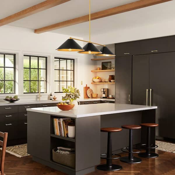 RRTYO Lani 3-Light Black and Gold Metal Industrial Cone Linear