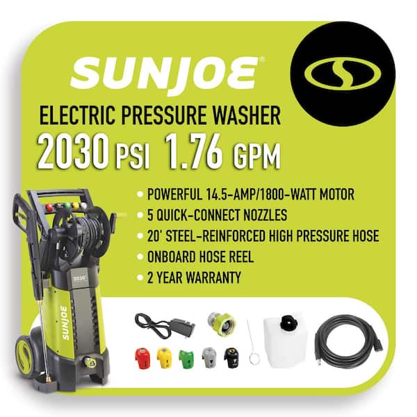 Sun Joe 2030 Max PSI 1.76 GPM 14.5 Amp Electric Pressure Washer with Hose  Reel SPX3001 - The Home Depot