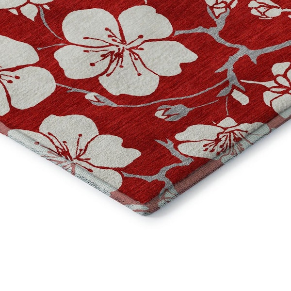 Mayfield Premium Machine Washable Abstract AMF1032 Red 8 ft. x 8 ft. Round Rug