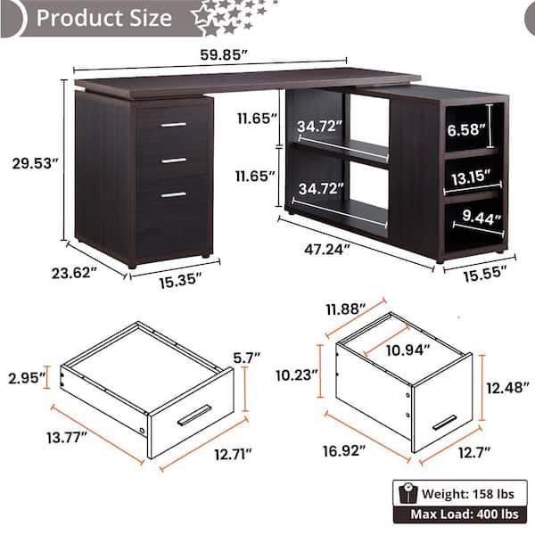 17 Stories 71'' Corner Desk with File Cabinet, Large L Shaped Desk with  Mobile Filing Cabinet for Home Office