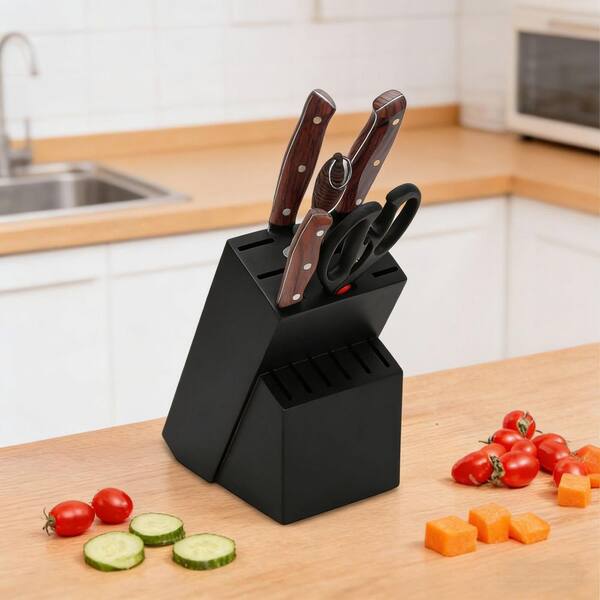 Wudkey 14-Knife Black Universal Solid Wood Knife Block without