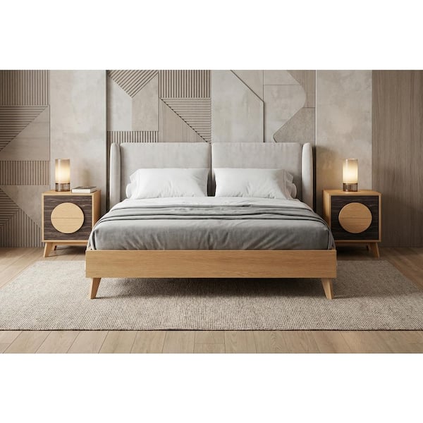 (Set of 2) 21 in. Oak and Dark Brown Solid Wood Square 2 Drawer Nightstands