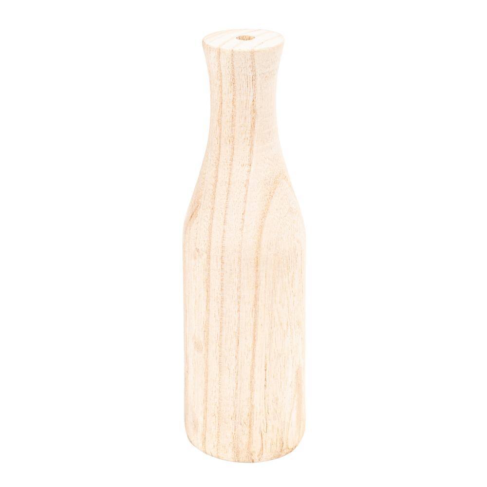 Set of 3 Light Wood Bottle and Gourd Shaped Vases