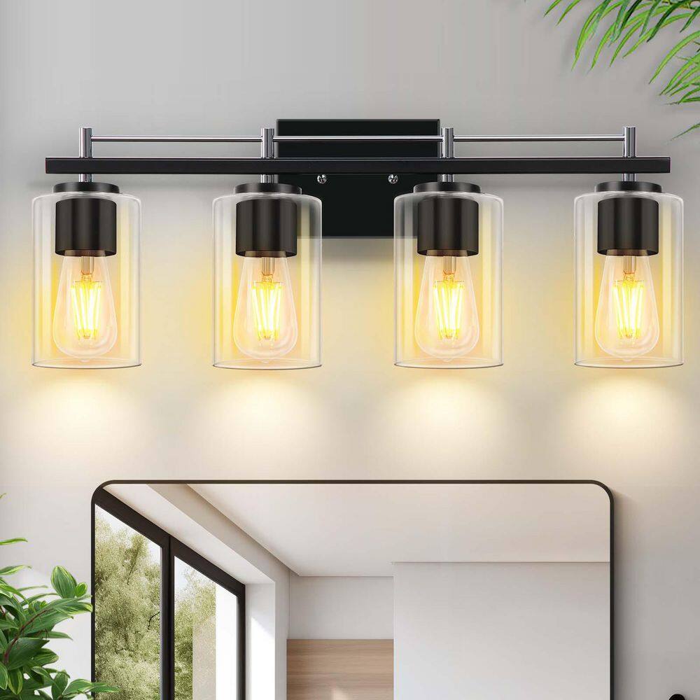 23.6 in. 4-Light Matte Black and Brushed Nickel Modern Vanity Light with Clear Glass Shade price history on PriceWatchPro