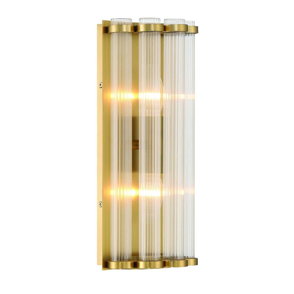 Gold Ribbed Glass 2-Light Dimmable Wall Sconce