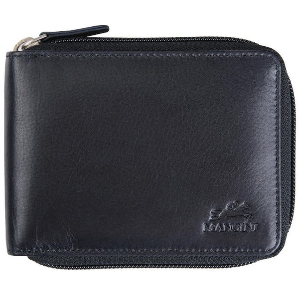 MANCINI Bellagio Collection Black Leather Zippered RFID Wallet with ...
