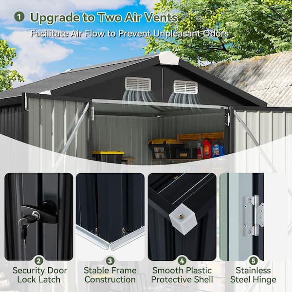 Sizzim Black 6 ft. W x 4 ft. D Metal Shed with Vents for Tools Sizzim Black 6 ft. W x 4 ft. D Metal Shed with Vents for Tools