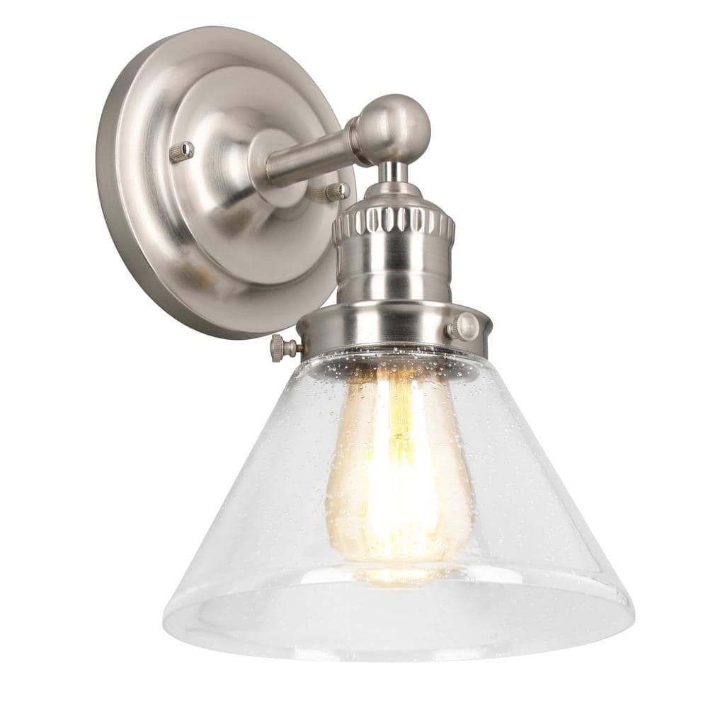 Satin Nickel 8.5" Direct Wired Wall Light with Seedy Glass Shade
